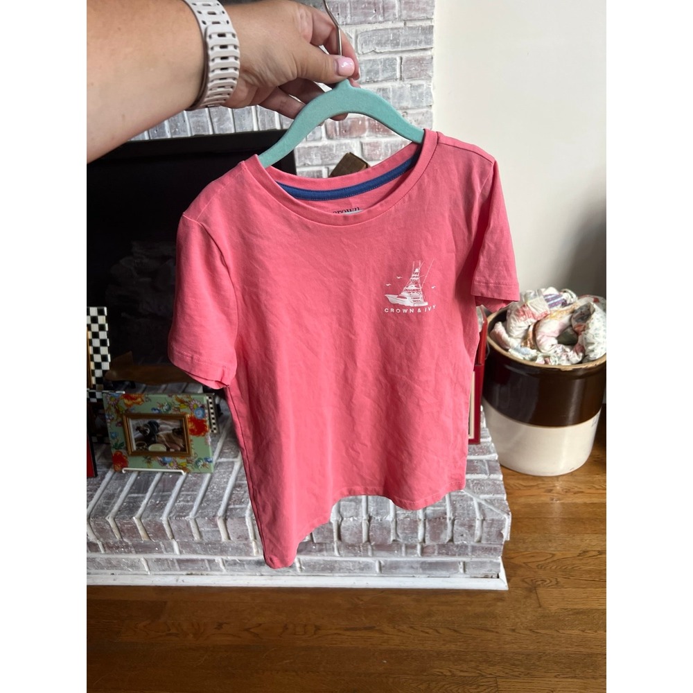 Crown & Ivy kids short sleeve boat fish shirt boys 7